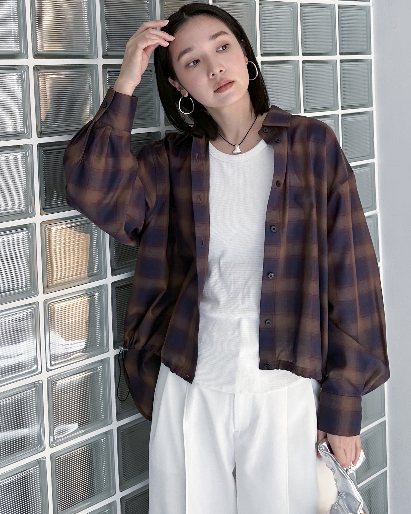 ドロストチェックシャツ(38 BEIGE): トップス｜PMbox P&M OFFICIAL