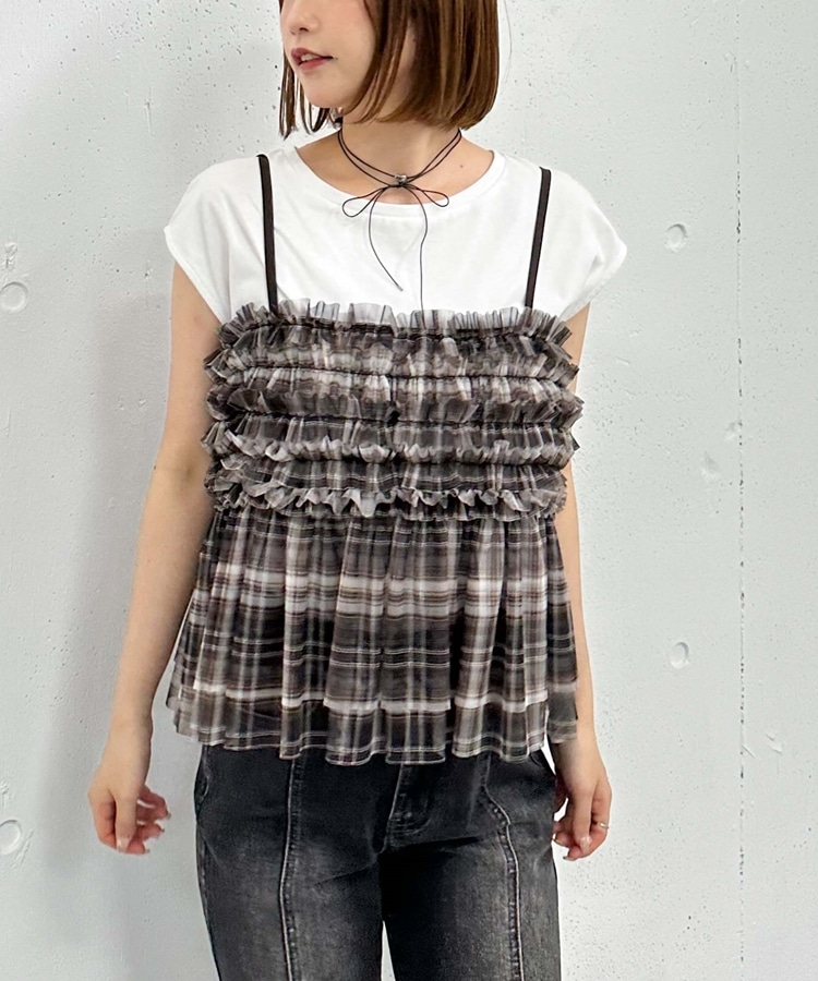 チュールフリルビスチェ×フレンチTeeSET(M DARK BROWN