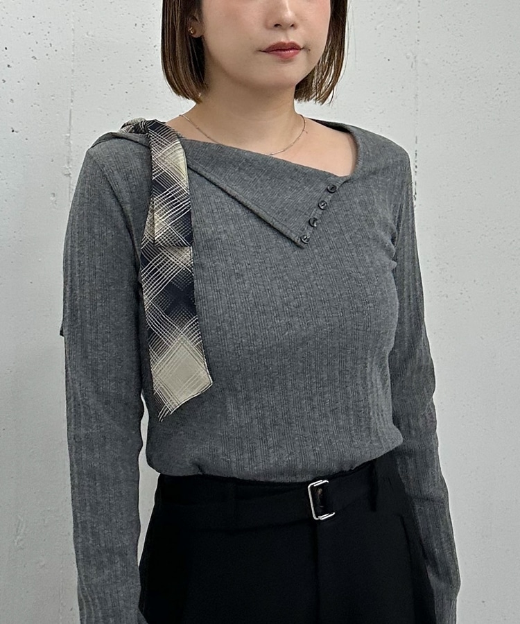 トップス sheller one shoulder ribbon shirt tops one shoulder ribbon tops – shéller / シェリエ