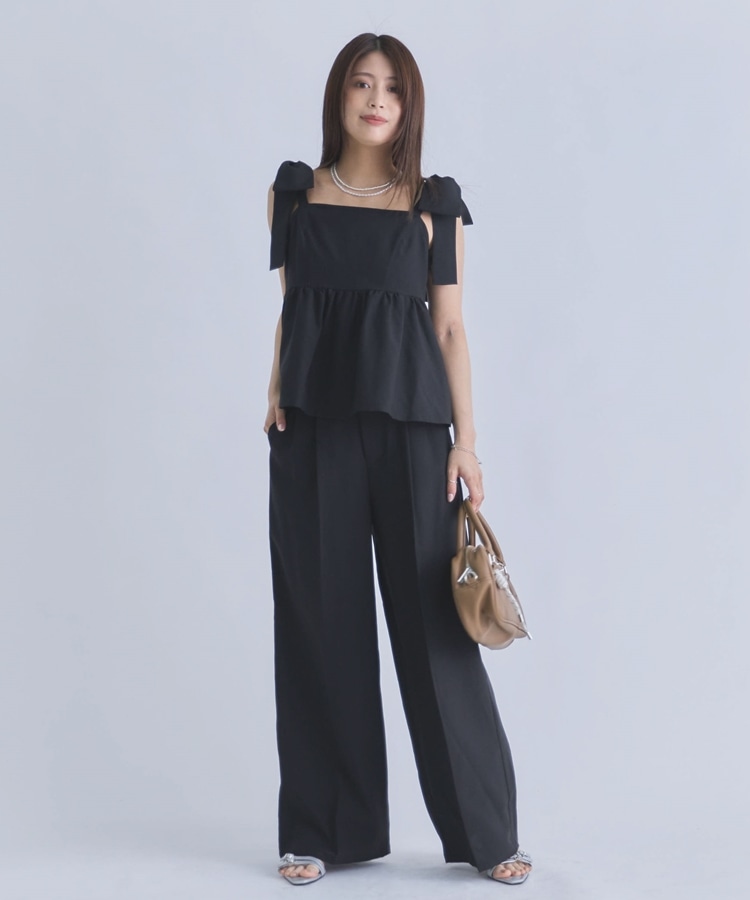 肩リボンペプラムビスチェスラックスSET(M BLACK): ワンピース