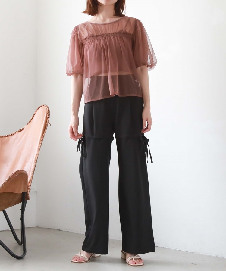 クロップドインナー付バルーンチュールＴＯＰＳ(M ROSE PINK