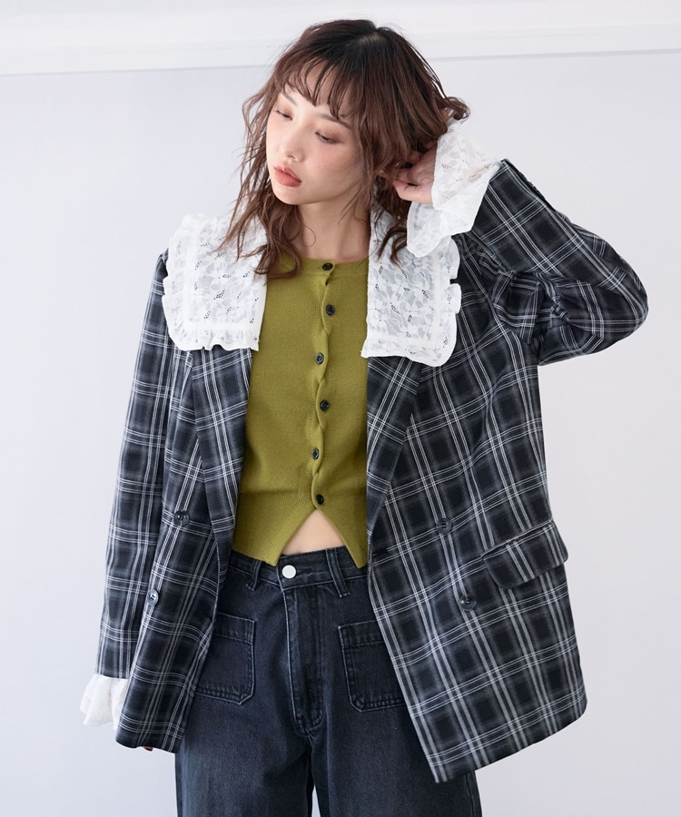 SETUP対応】3wayレースカラーチェックテーラード