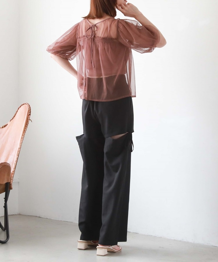 クロップドインナー付バルーンチュールＴＯＰＳ(M ROSE PINK