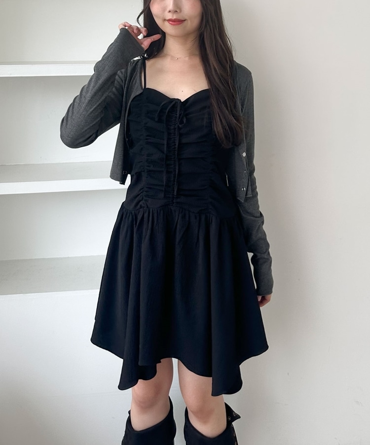 y'sの黒のキャミソールワンピース サイドストラップキャミソールワンピース | ファッション通販