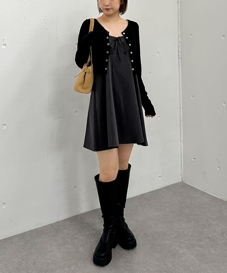 バイアスチェックアソートミニキャミワンピース(M BLACK