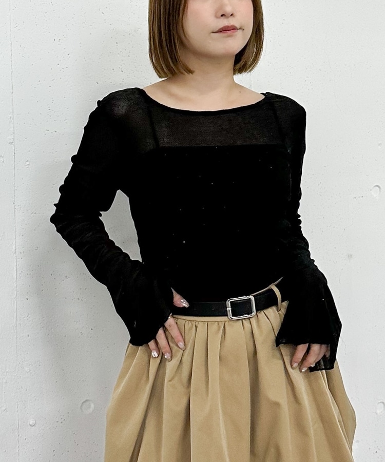 ラインストーンメッシュベロアTOPS(M IVORY): トップス｜PMbox P&M