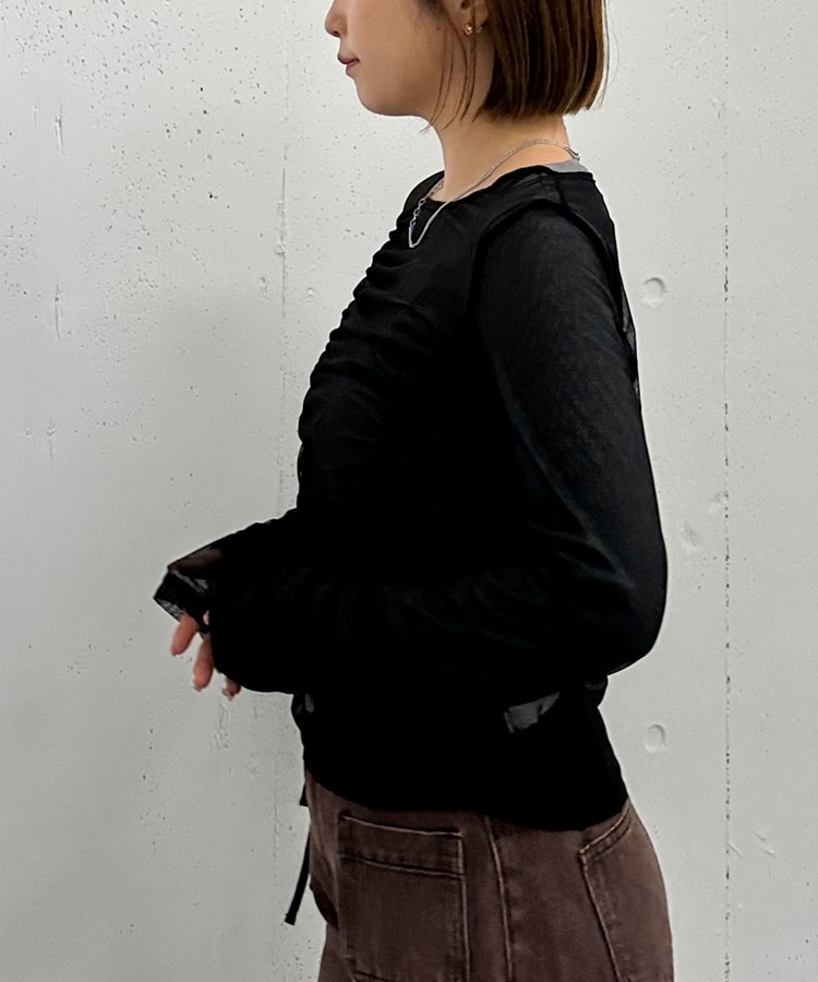 ギャザーチュールトップス　チャコールグレー atlo andresd 美品 atlo カーディガン ギャザーチュールトップスオケージョン結婚式