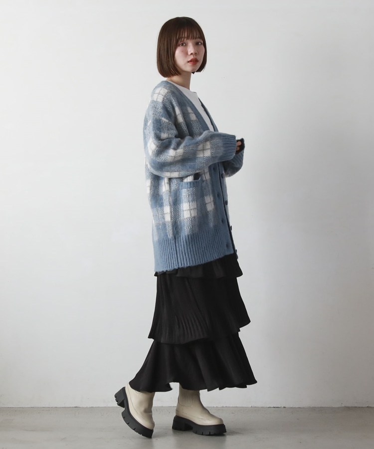 マットサテンアシメフリルティアードスカート／(M BLUE): スカート 