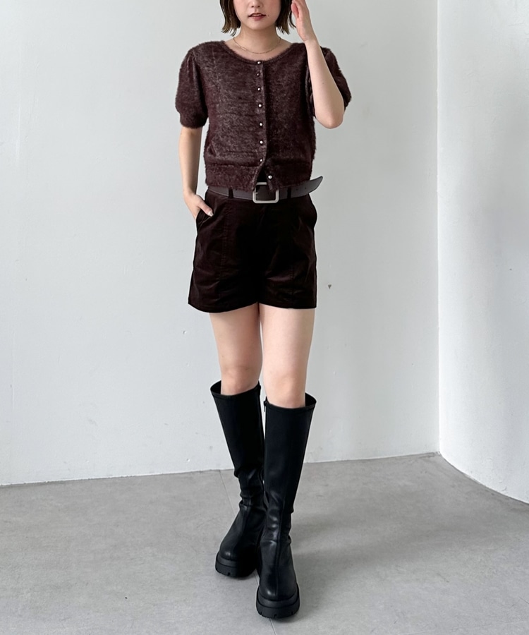 ミニフェザーパフスリーブニットカーディガン(M IVORY