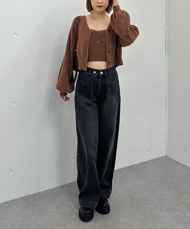 フラワーさん 様 フラワー刺繍ニットCDアンサンブル(M CHARCOAL GRAY