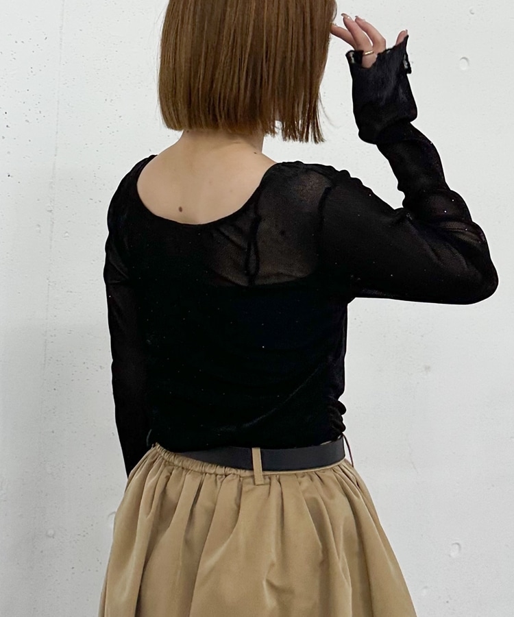 ラインストーンメッシュベロアTOPS(M IVORY): トップス