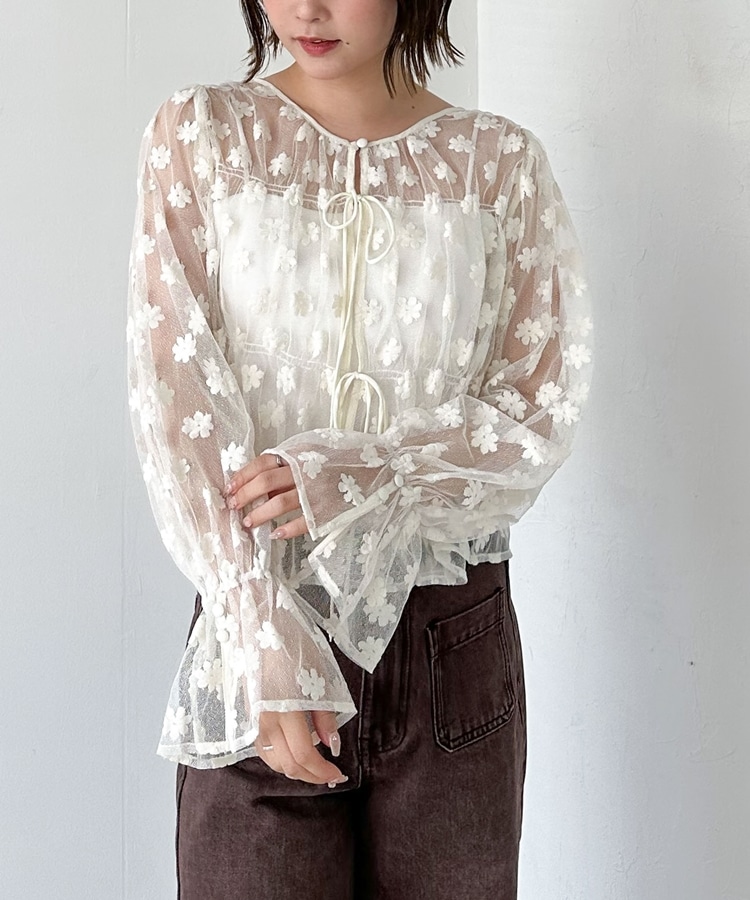 Diagram ダイアグラム　チュールトップス　ブラウス　2way 2wayフラワーチュールブラウス(M BLACK): トップス｜PMbox