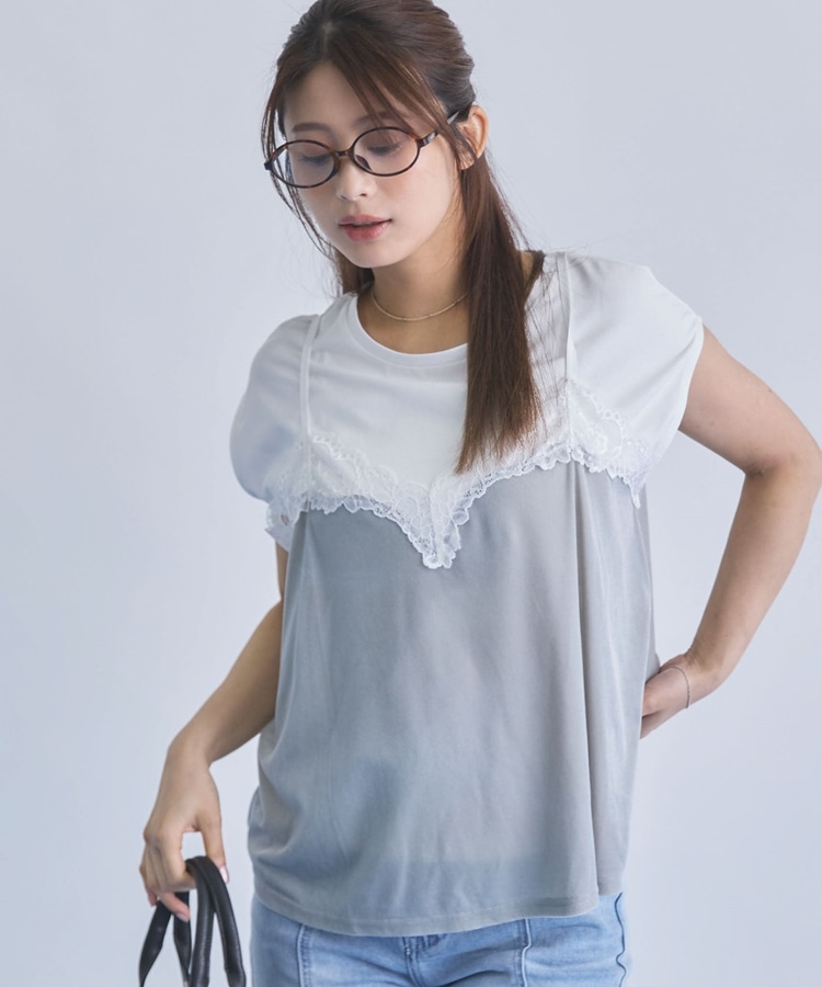 レーストリムベロアビスチェ×フレンチTEE SET(M BROWN