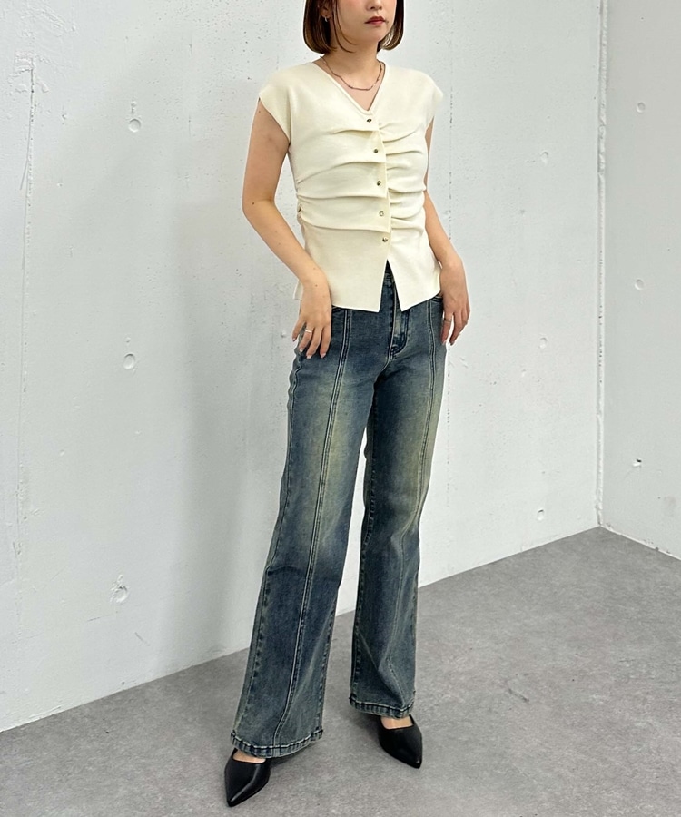 オーバーダイタイトフレアストレッチデニム(S ROYAL BLUE