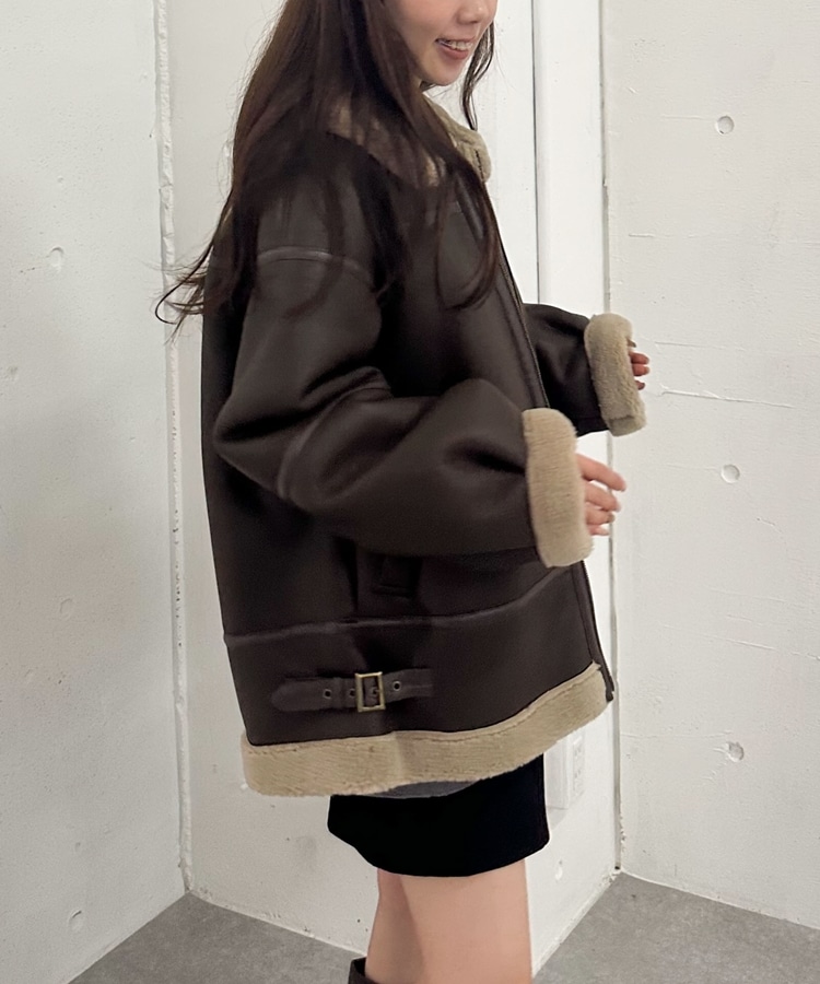  PARTY ミドルフェイクムートンコート （ブラック） MURUA（ムルーア）の「ミドルフェイクムートンジャケット（ムートン