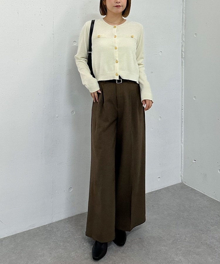 ベロアライク金ボタンニットカーディガン(M BROWN): トップス