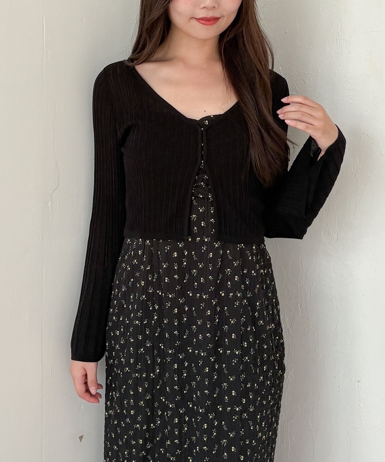 シアーリブニットカーディガン×花柄キャミワンピースSET(M