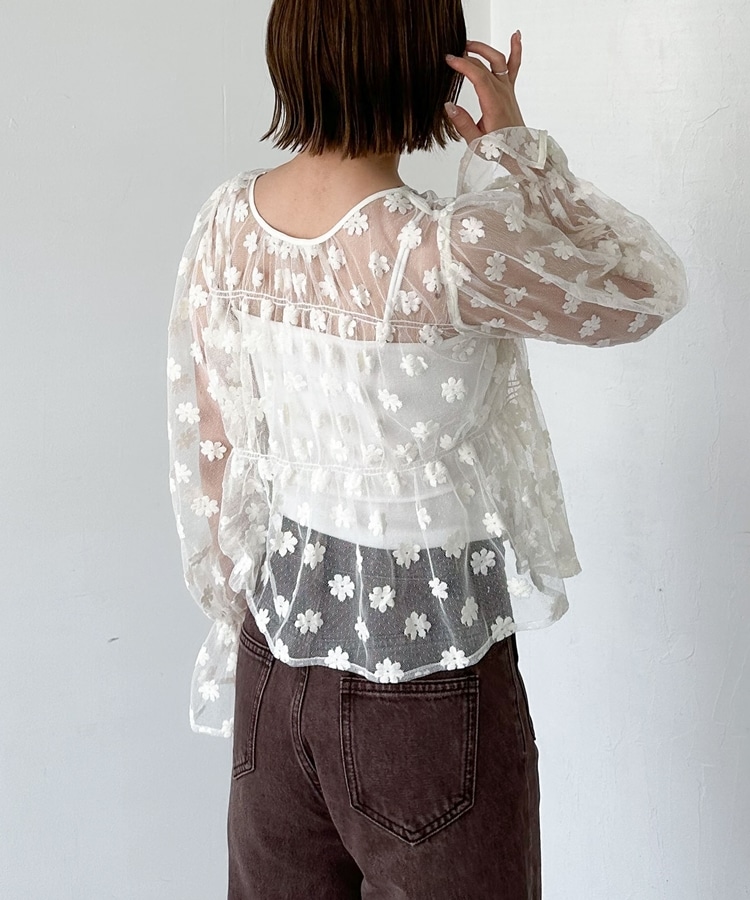 Diagram ダイアグラム　チュールトップス　ブラウス　2way 2wayフラワーチュールブラウス(M BLACK): トップス｜PMbox