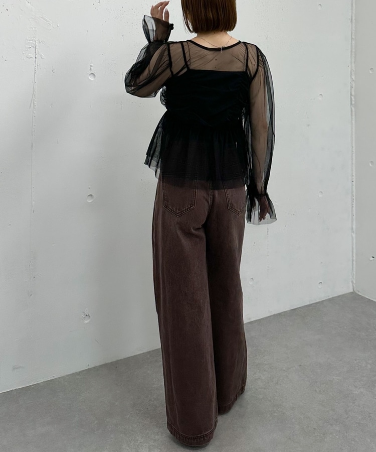 チュールギャザーペプラムブラウス(M BROWN): トップス｜PMbox