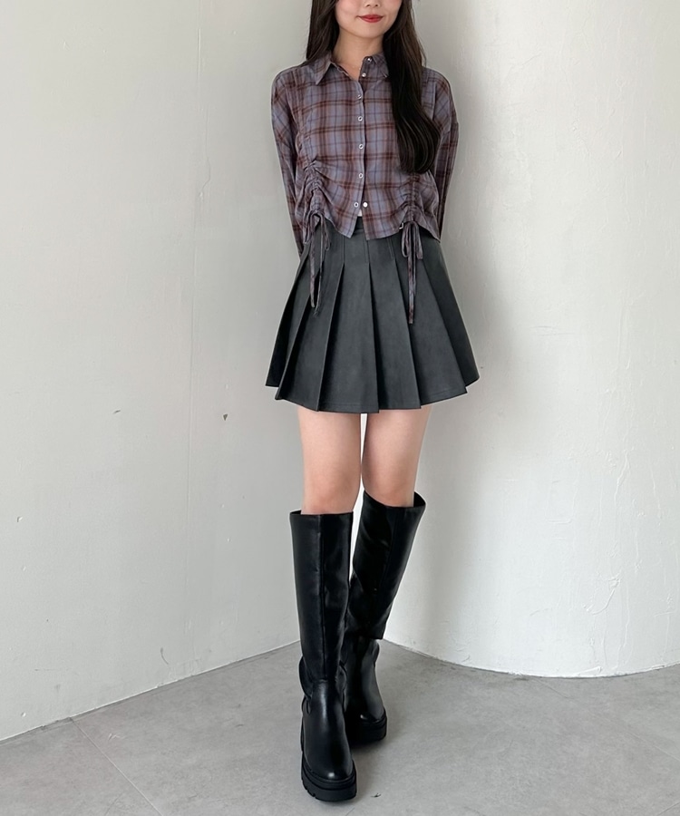 SETUP対応】フェイクレザープリーツミニスカート(S BROWN