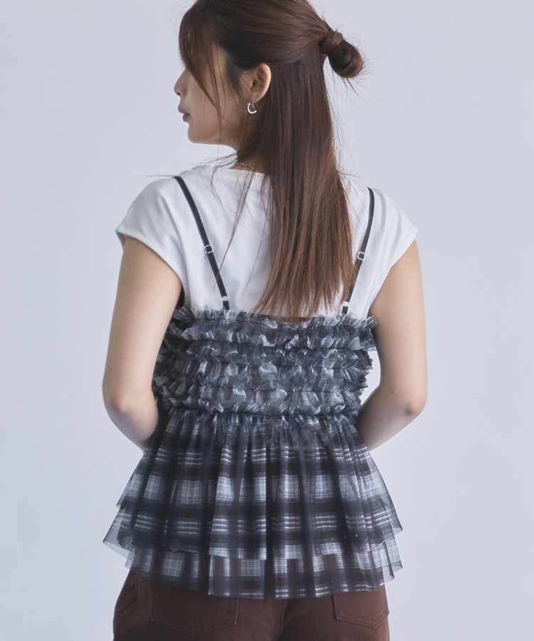 チェックフリルチュールビスチェ×フレンチTEE SET(M BEIGE