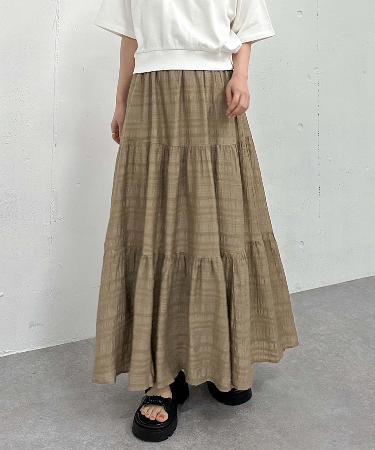 シアーマグノリアスカート シアーシャーリングティアードスカート(M OFF WHITE): スカート