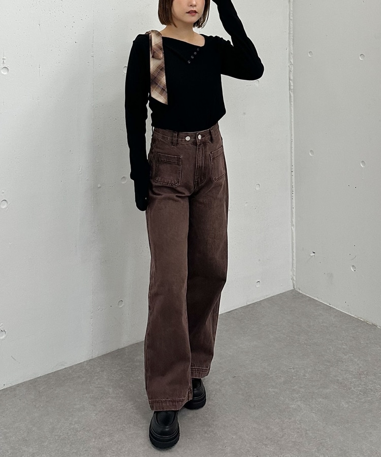 トップス Pum 肩リボンワンショルカットTOPS(M CHARCOAL GRAY): トップス