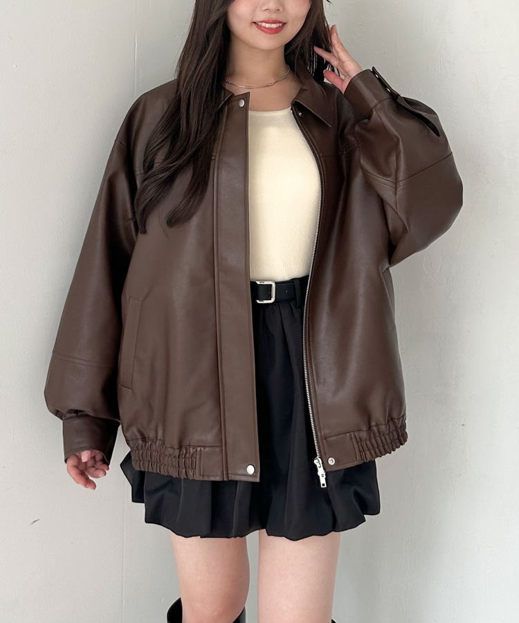 フェイクレザーミドルブルゾン(M BLACK): アウター｜PMbox P&M