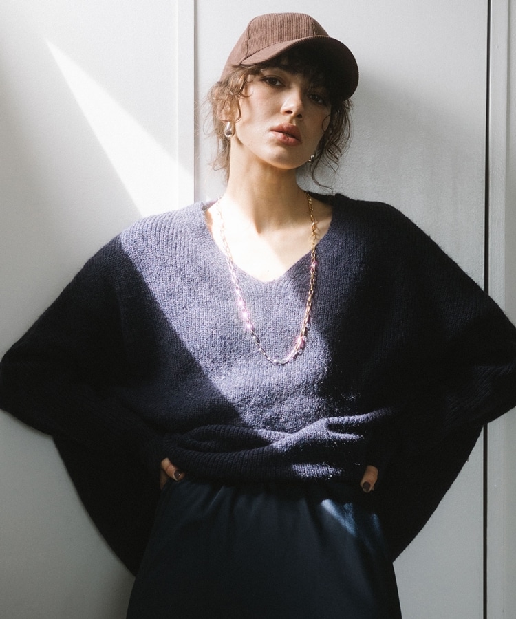 23aw look掲載】片畦ドルマンＶネックニット(F NAVY): トップス｜PMbox