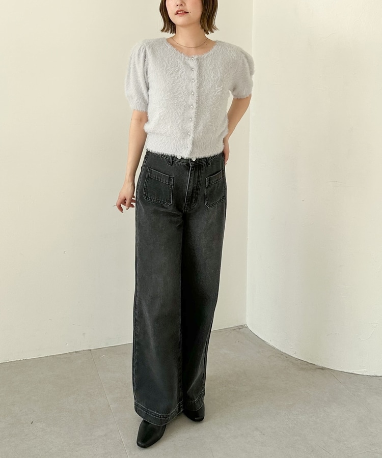 【mimi】エムズグレイシー　25ss パフスリーブニットカーディガン 紺 ショートパフスリーブカーディガン カーディガン 羽織 ニット トップス