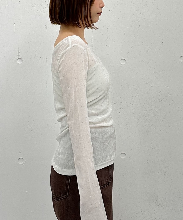 ラインストーンメッシュベロアTOPS(M IVORY): トップス