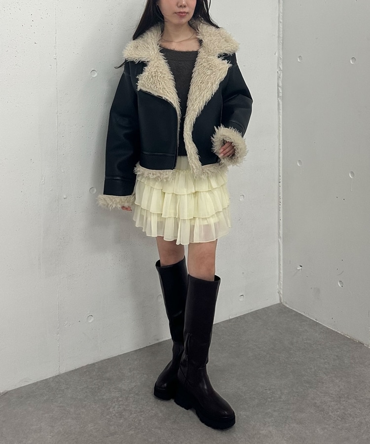 フェイクレザーショートムートンジャケット(M BROWN): アウター