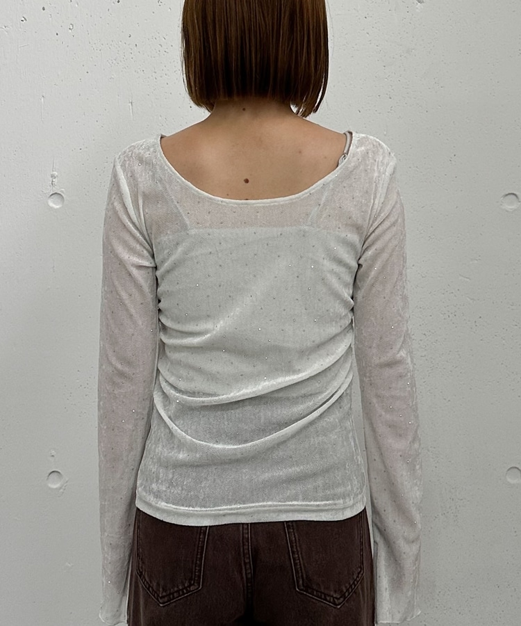 トップス STONE  ラインストーンメッシュベロアTOPS(M IVORY): トップス