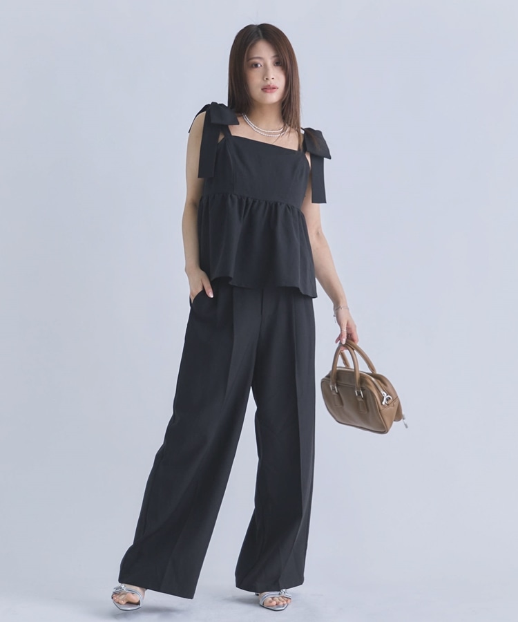 肩リボンペプラムビスチェスラックスSET(M BLACK): ワンピース
