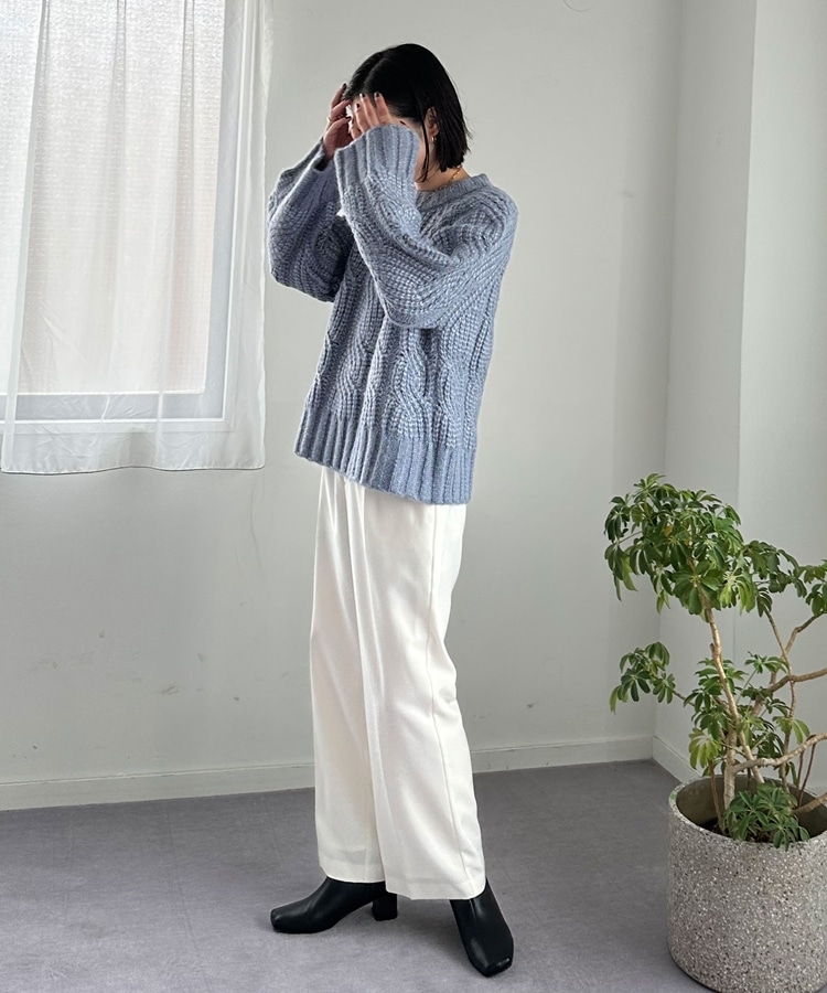 23WINTER LOOK掲載】ソフトケーブルゆるニットプルオーバー(F GRAY