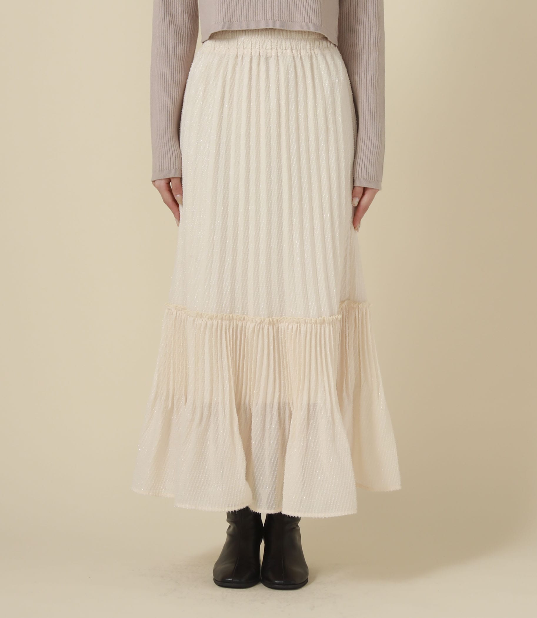 サイズ表記38新品タグ付き　 定価¥61.600- デザインスカート　フリンジ　イタリア製