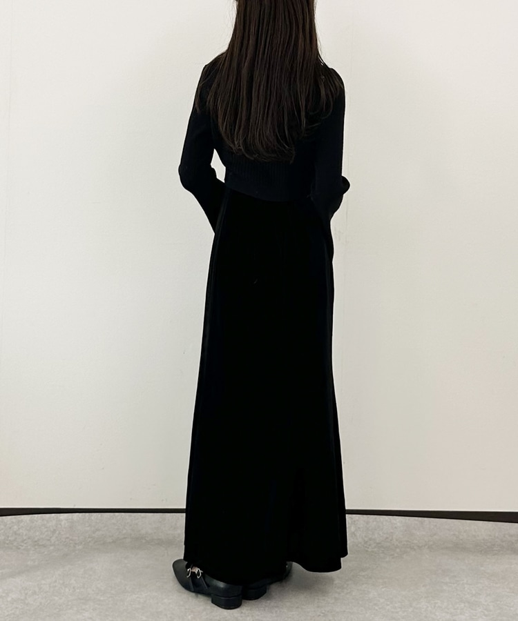 ランダムリブニットカーデ×ベロアキャミワンピースSET(M BROWN