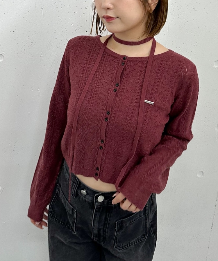 Kinema. カーディガン Mサイズ チョーカー付ハリヌキニットカーディガン(M GREEN): トップス