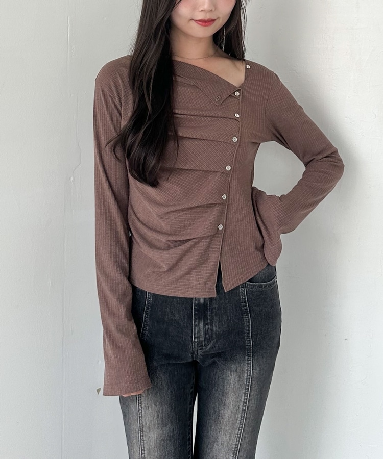 トップス mocha 2wayアシメボタンカットTOPS(M CHARCOAL GRAY