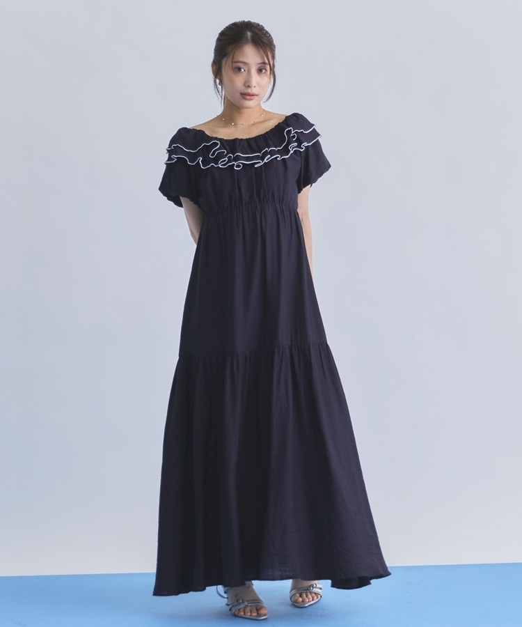 配色メローバックリボン2wayオフショルワンピース(M IVORY