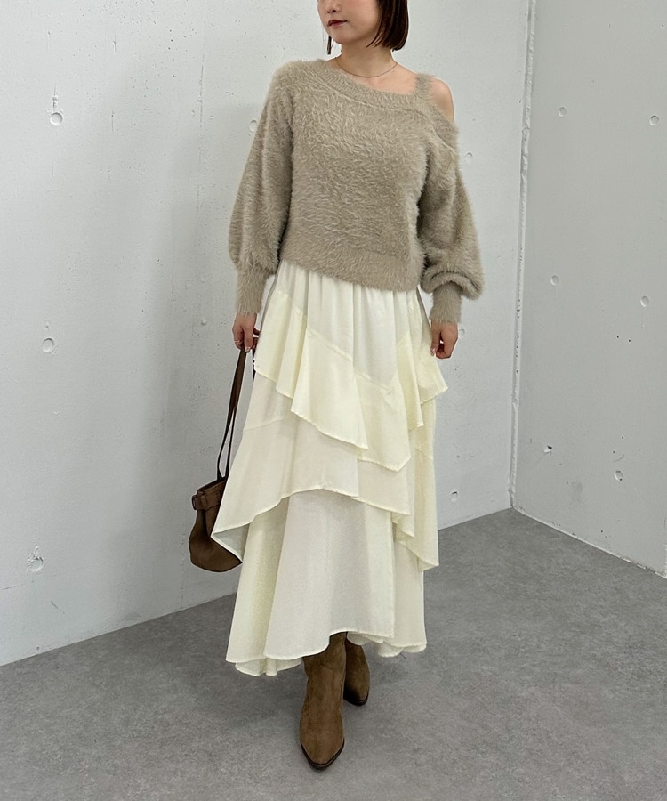 美品 NOBLE フリルティアードロングスカート 生成り サイズF*BD958 美品 NOBLE フリルティアードロングスカート 生成り サイズF*BD958