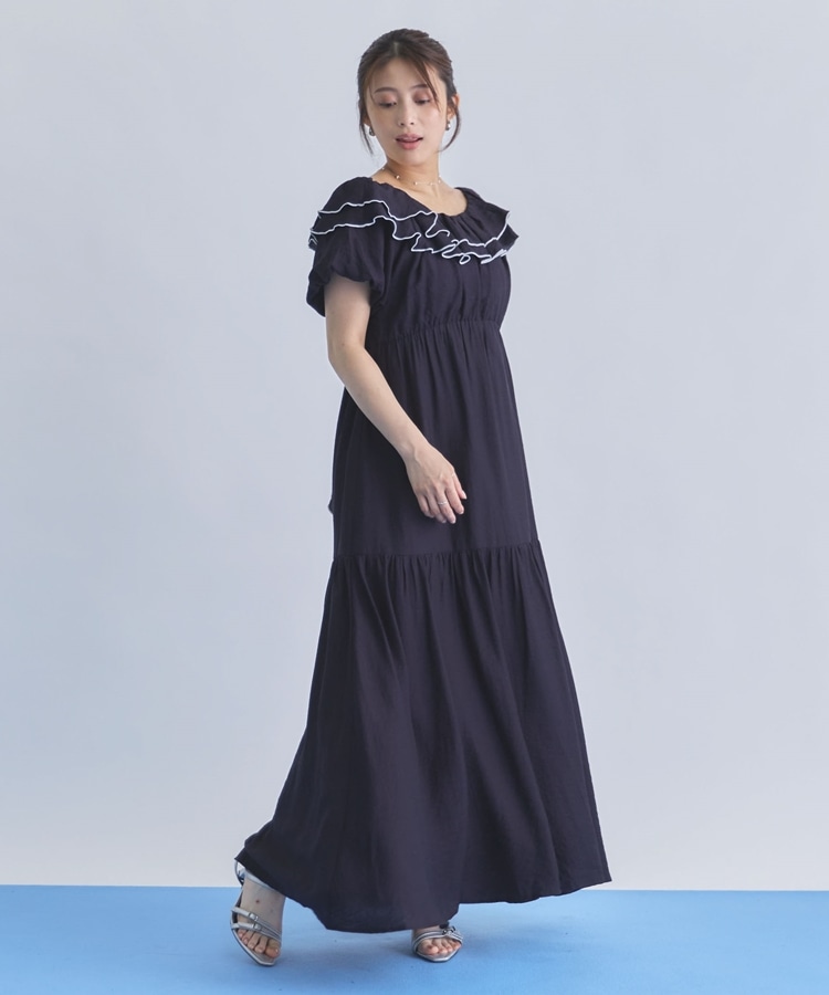 配色メローバックリボン2wayオフショルワンピース(M IVORY