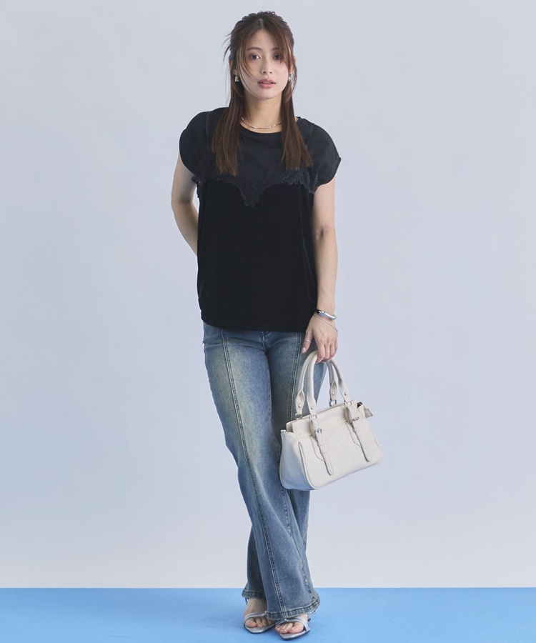 レーストリムベロアビスチェ×フレンチTEE SET(M BROWN