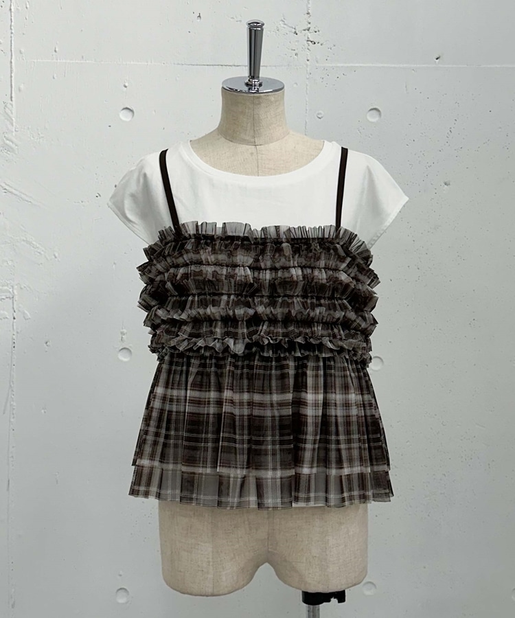 チュールフリルビスチェ×フレンチTeeSET(M DARK BROWN