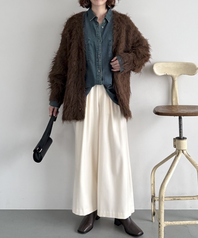 アイボリー シャギーニットカーディガン Vネック シャギーニット カーディガン