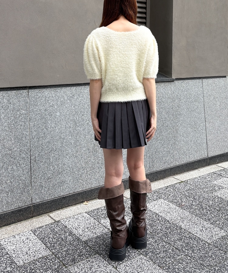 ミニフェザーパフスリーブニットカーディガン(M IVORY