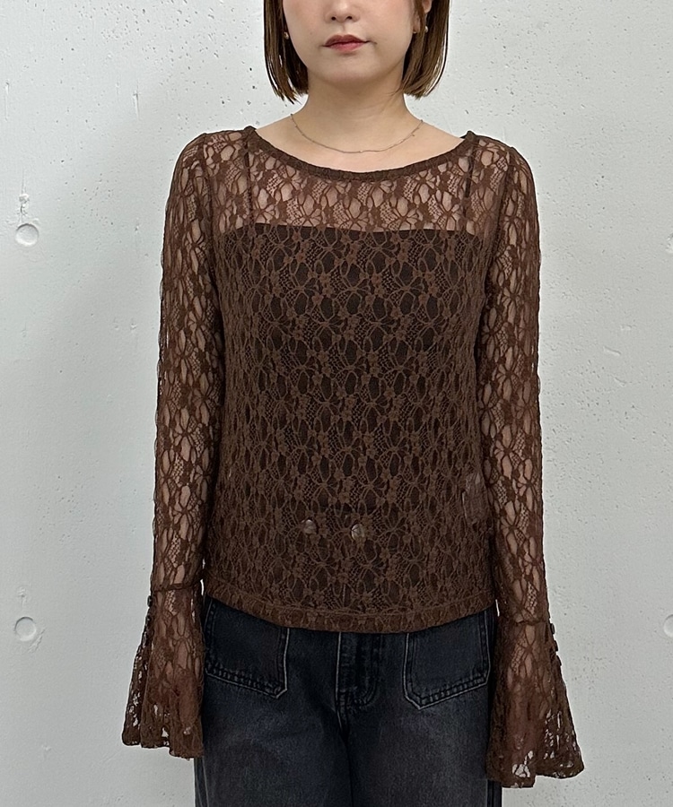 アイボリー レース Vネック フレア袖 トップス アイボリー