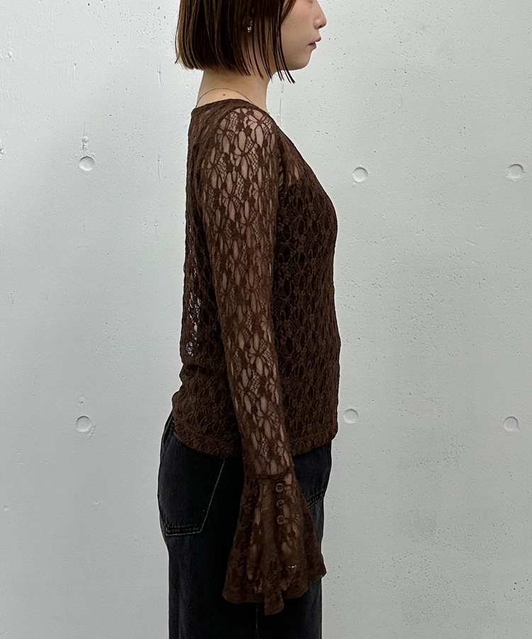 アイボリー レース Vネック フレア袖 トップス アイボリー レース Vネック フレア袖 トップス