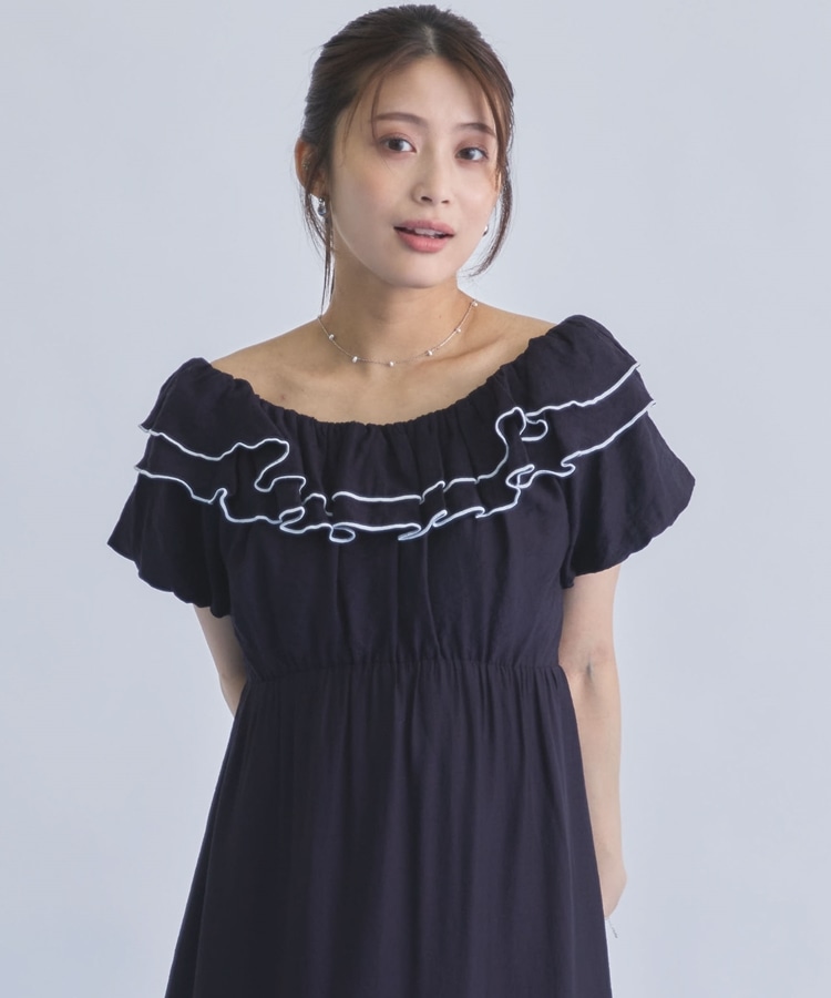 配色メローバックリボン2wayオフショルワンピース(M IVORY