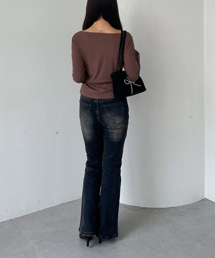 トップス mocha 2wayアシメボタンカットTOPS(M CHARCOAL GRAY